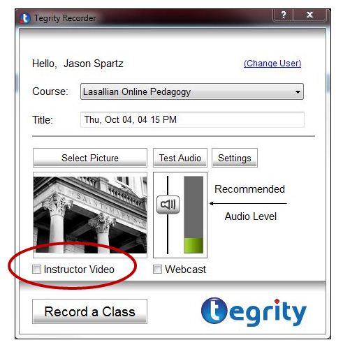 Tegrity Log In Window