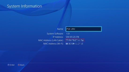 PS4 MAC Address Location