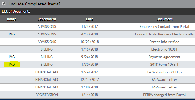 List of Completed documents image.
